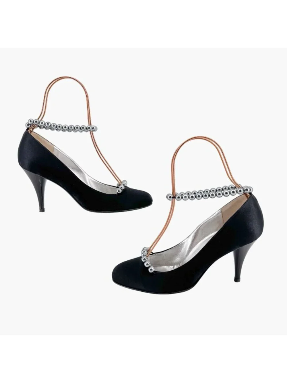 Chanel Pearl Ankle Strap Pumps Heels Black Satin Size 38 US 7–7.5 Women Anklet - Picture 10 of 15